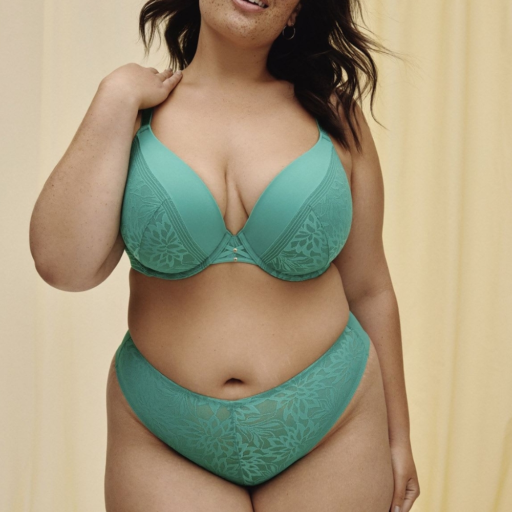 Deesse Green Lace Floral Plunge Underwire Push-Up Bra 40D Lingerie Boudoir Sexy